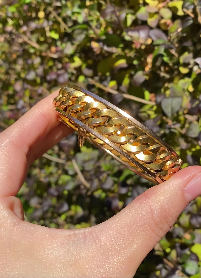Vintage French 18K Gold Curb Link Bangle Bracelet
