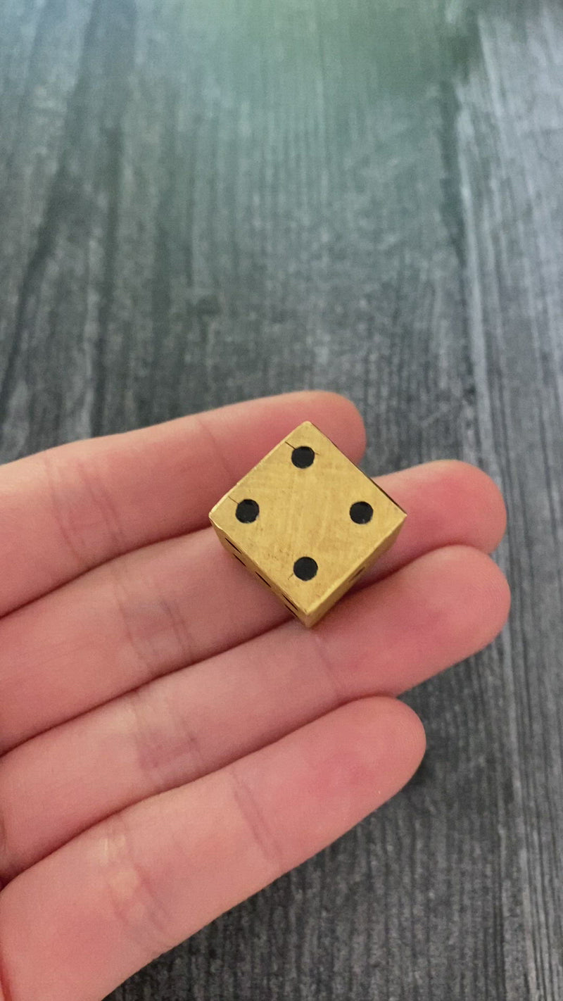 Large Vintage 18K Gold and Enamel Dice Charm