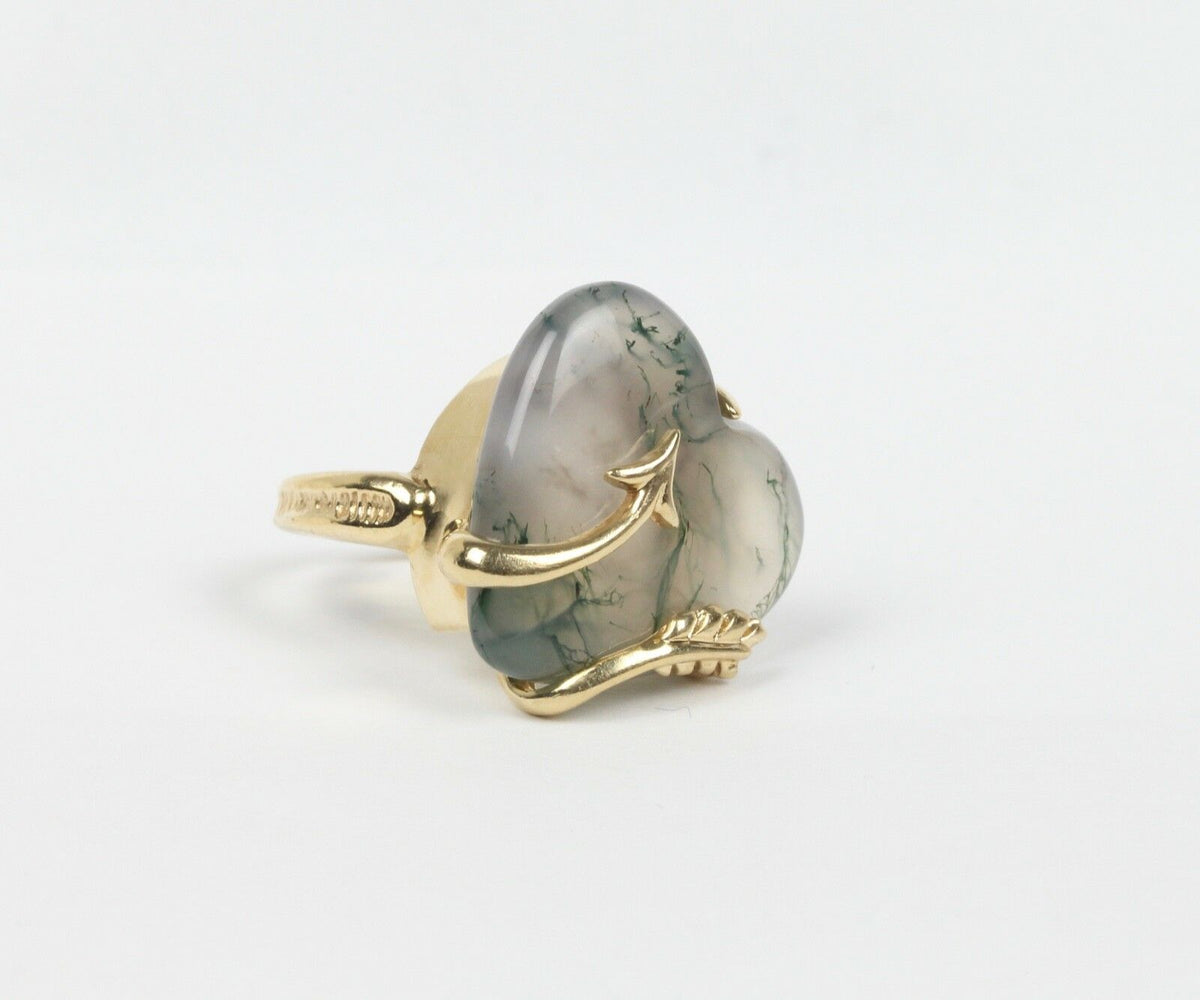 Natural Agate Arrow Heart 14K Gold Statement Ring - alpha-omega-jewelry