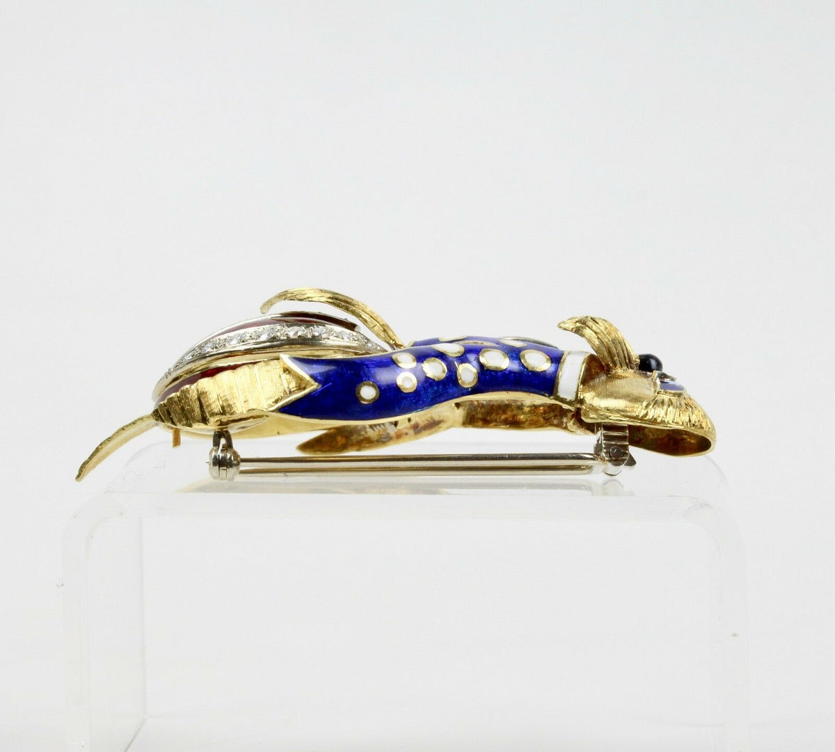Vintage Circus Walrus Enamel 1 Carat Diamond 18K Gold Brooch Pin - alpha-omega-jewelry