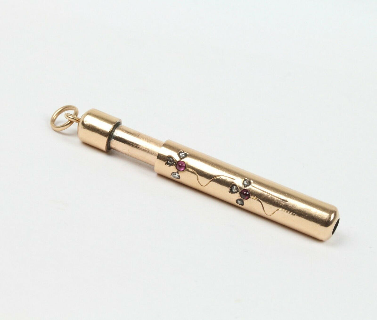 Victorian 14K Gold and Diamond Ruby Garnet Mechanical Pencil Pendant - alpha-omega-jewelry