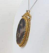 Victorian Dendritic Moss Agate and 0.5 Carat Diamond 14K Gold Pendant Necklace - alpha-omega-jewelry
