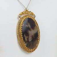 Victorian Dendritic Moss Agate and 0.5 Carat Diamond 14K Gold Pendant Necklace - alpha-omega-jewelry