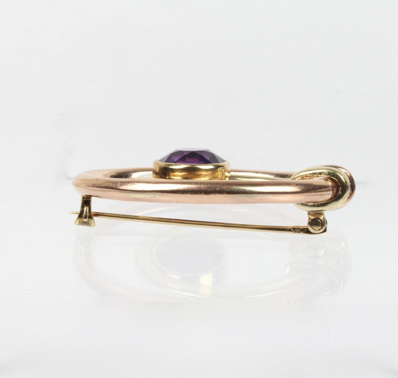 Vintage Amethyst and 14K Two Tone Gold Brooch Clip - alpha-omega-jewelry