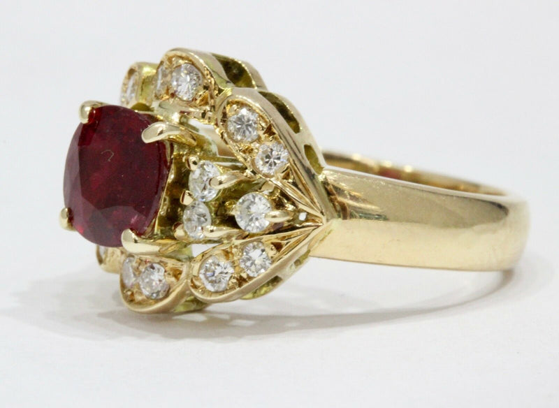 Vintage Natural Ruby Diamond 14K Gold Cluster Alternative Engagement Ring - alpha-omega-jewelry