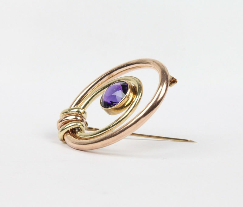 Vintage Amethyst and 14K Two Tone Gold Brooch Clip - alpha-omega-jewelry