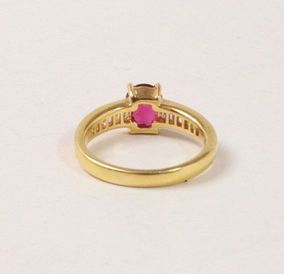 GIA Certified Ruby and Diamond Baguette 18K Gold Alternative Engagement Ring - alpha-omega-jewelry