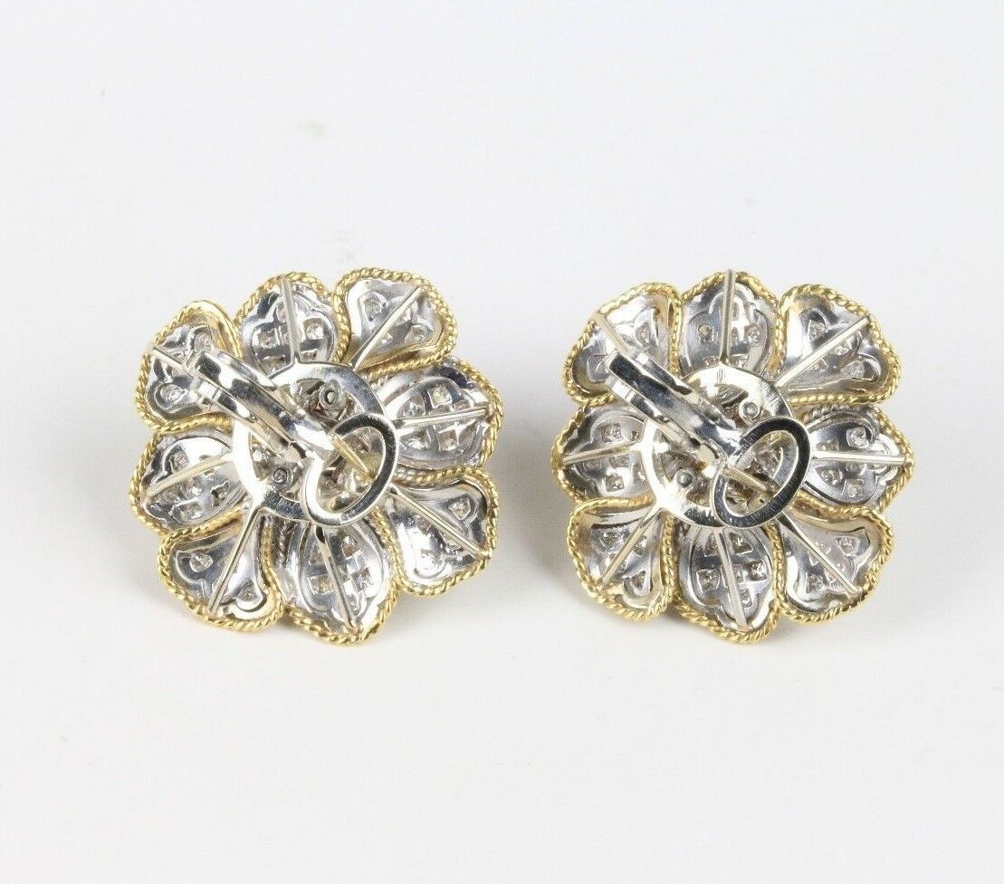 Platinum 18K Gold Pearl and 1.5 Carat Diamond Flower Cluster Clip Earrings - alpha-omega-jewelry