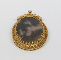 Victorian Dendritic Moss Agate and 0.5 Carat Diamond 14K Gold Pendant Necklace - alpha-omega-jewelry
