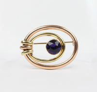 Vintage Amethyst and 14K Two Tone Gold Brooch Clip - alpha-omega-jewelry