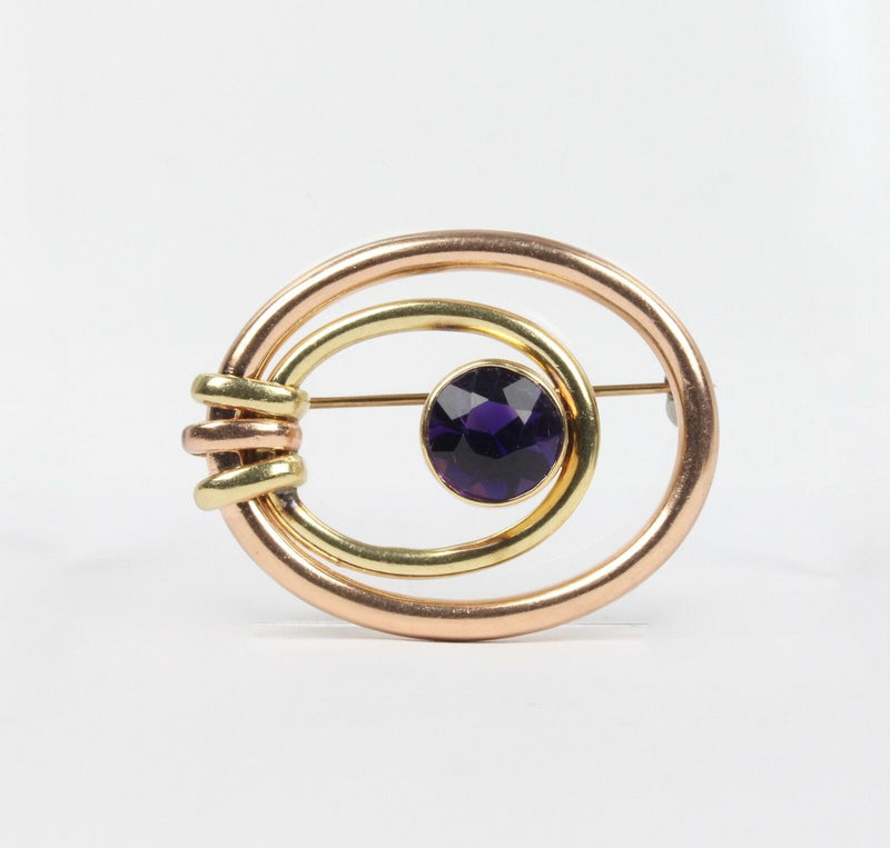 Vintage Amethyst and 14K Two Tone Gold Brooch Clip - alpha-omega-jewelry