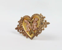 Victorian 14K Yellow and Rose Gold Monogram “MI” “IM” Heart Pin Brooch - alpha-omega-jewelry