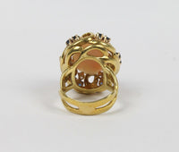 Natural Angel Skin Coral and Sapphire 18K Gold Cocktail Ring - alpha-omega-jewelry