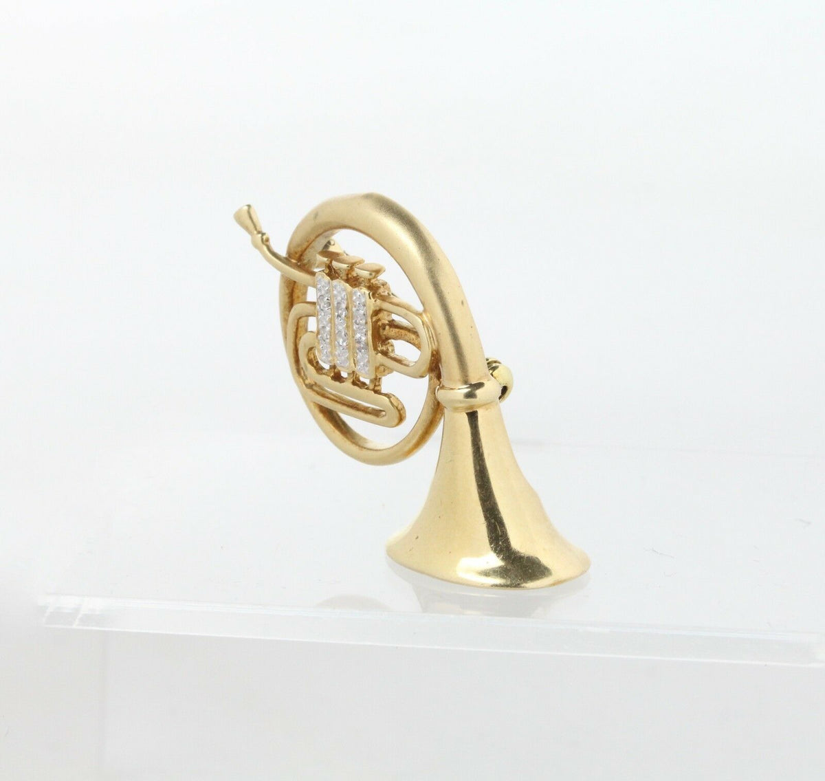Vintage 14K Gold and Diamond French Horn Musical Instrument Pin Brooch - alpha-omega-jewelry