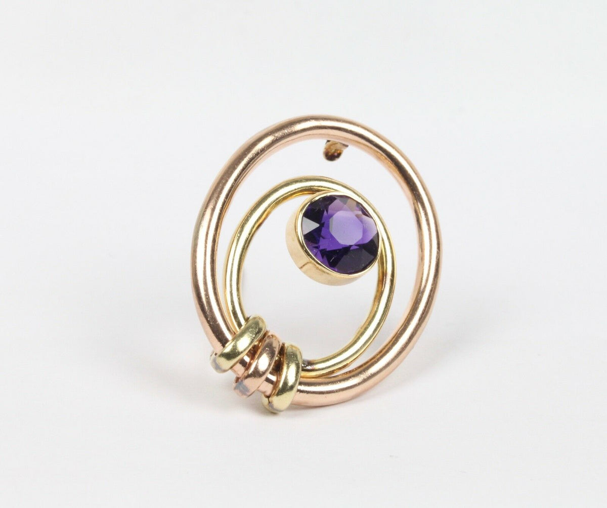 Vintage Amethyst and 14K Two Tone Gold Brooch Clip - alpha-omega-jewelry