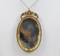 Victorian Dendritic Moss Agate and 0.5 Carat Diamond 14K Gold Pendant Necklace - alpha-omega-jewelry