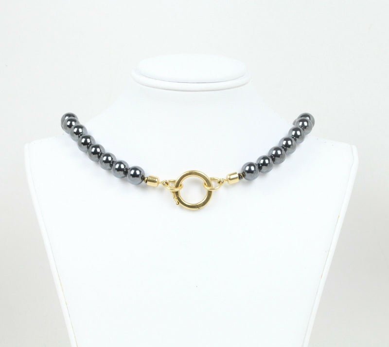 Heavy Hematite Beaded and 18K Gold Necklace - alpha-omega-jewelry