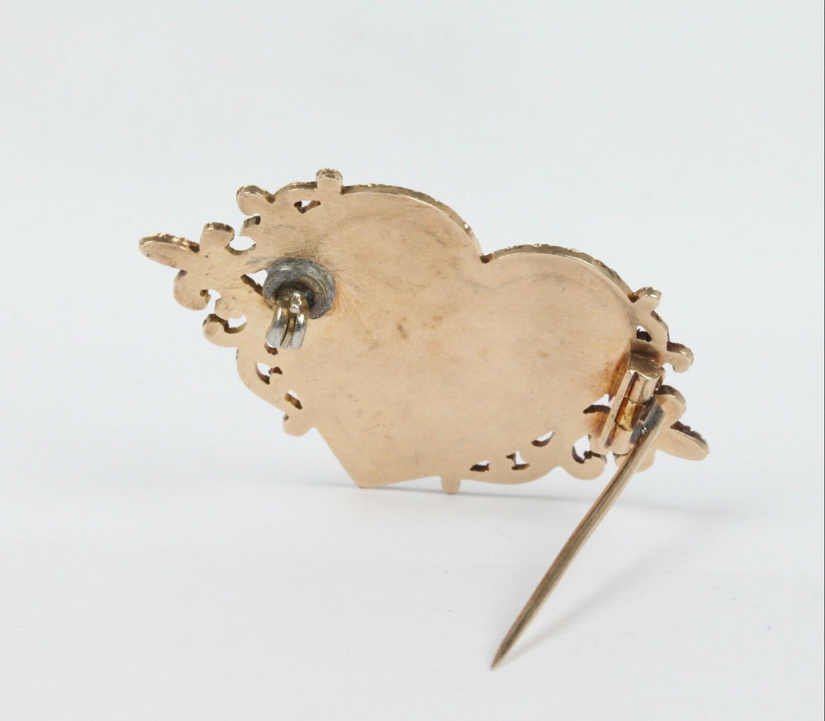 Victorian 14K Yellow and Rose Gold Monogram “MI” “IM” Heart Pin Brooch - alpha-omega-jewelry