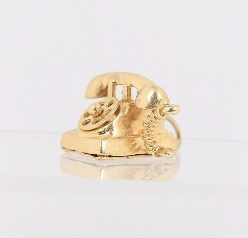 Vintage Spinning Rotary Telephone 10K Gold Charm Pendant - alpha-omega-jewelry