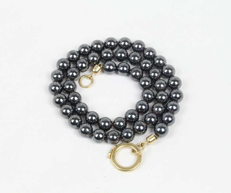 Heavy Hematite Beaded and 18K Gold Necklace - alpha-omega-jewelry