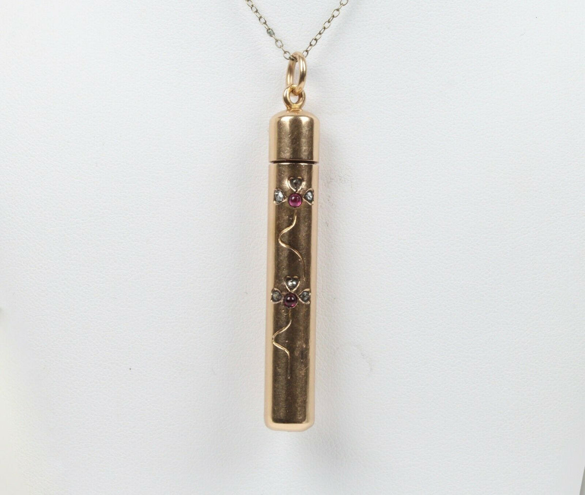 Victorian 14K Gold and Diamond Ruby Garnet Mechanical Pencil Pendant - alpha-omega-jewelry