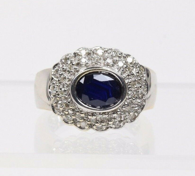 Dark Blue Sapphire and Diamond 14K Gold Cocktail Cluster Ring - alpha-omega-jewelry