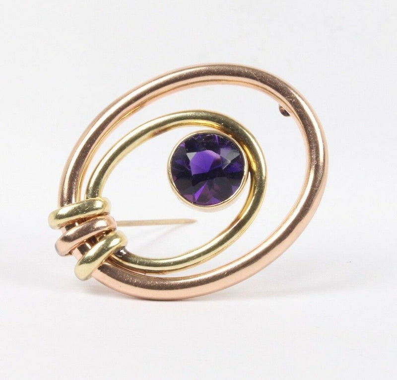 Vintage Amethyst and 14K Two Tone Gold Brooch Clip - alpha-omega-jewelry