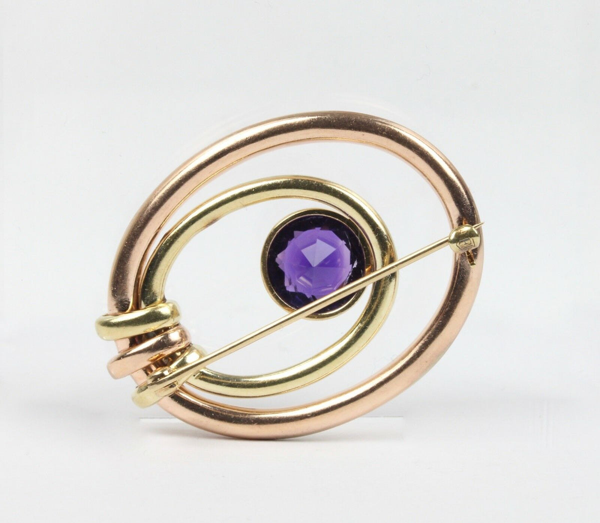 Vintage Amethyst and 14K Two Tone Gold Brooch Clip - alpha-omega-jewelry