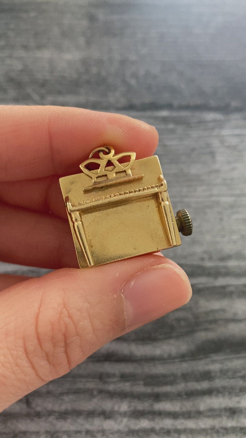 Vintage Mechanical Wind Up Music Box Piano Charm, Rare 14K Gold Pendant