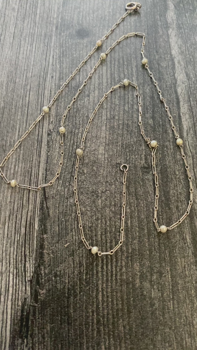 Art Deco Platinum and Pearl Paperclip Necklace, 27.4” Long
