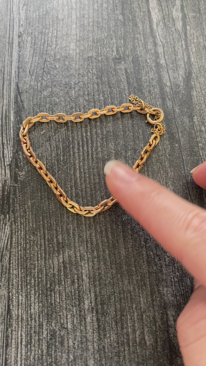 Vintage 14K Rosy Gold Flat Oval Link Bracelet, 7.4" Long