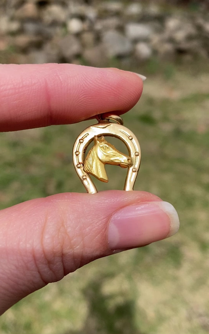 Vintage 18K Gold Horseshoe and Horse Charm