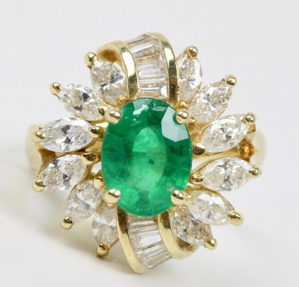 Natural Emerald and 2.2 Carat Diamond 18K Gold Cocktail Ring - alpha-omega-jewelry