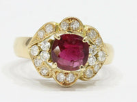 Vintage Natural Ruby Diamond 14K Gold Cluster Alternative Engagement Ring - alpha-omega-jewelry