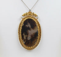 Victorian Dendritic Moss Agate and 0.5 Carat Diamond 14K Gold Pendant Necklace - alpha-omega-jewelry