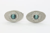 Vintage 14K White Gold Cat’s Eye and Diamond Cufflinks