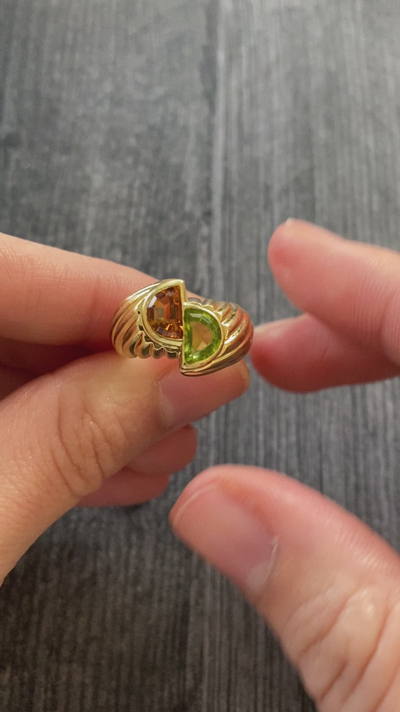 Vintage Citrine and Peridot 18K Gold Bypass Ring