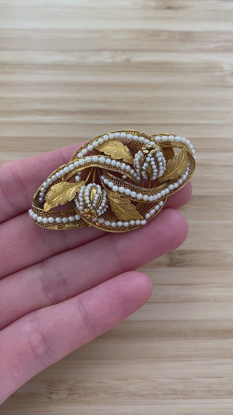 Victorian 18K Gold and Pearl Thistle, Flower Brooch