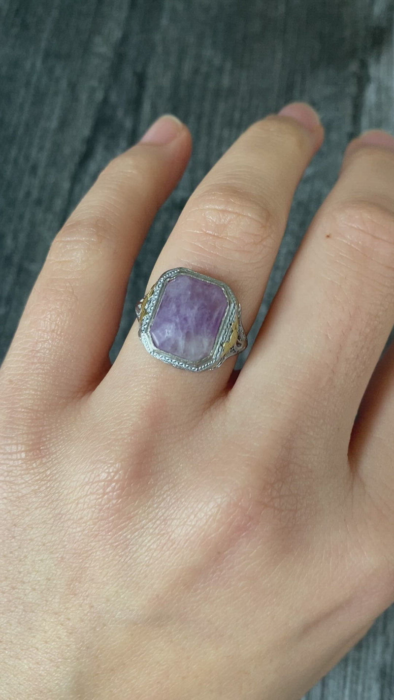 Art Deco Amethyst and 10K Gold Bow Motif and Filigree Ring, Antique Ring