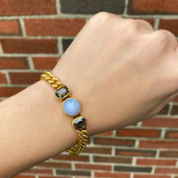 French Vintage Star Sapphire and Smoky Topaz 18K Gold Curb Bracelet