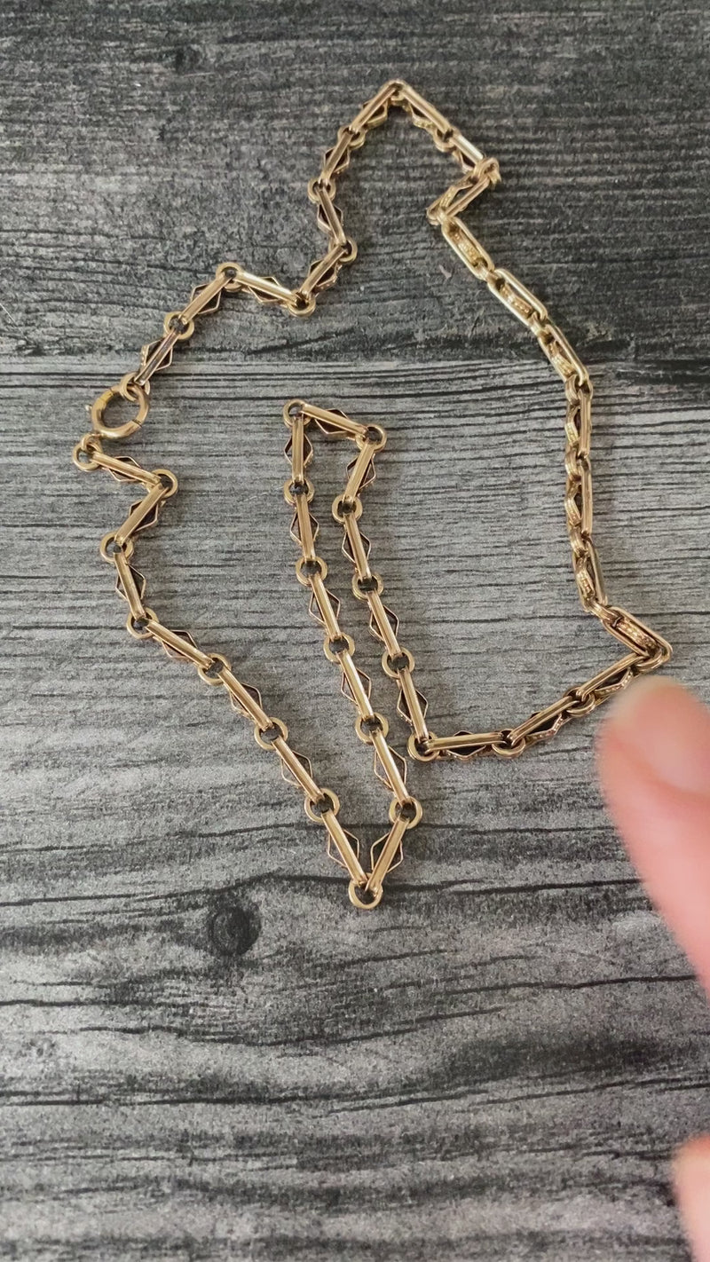 Victorian Diamond Shaped Link 10K Gold Chain, 17.5” Long