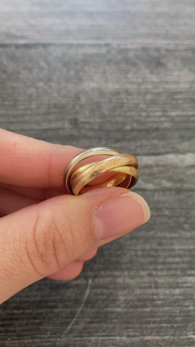 Vintage Cartier 18K Gold Rolling Band Size 53, Tricolor Medium Size Trinity Ring