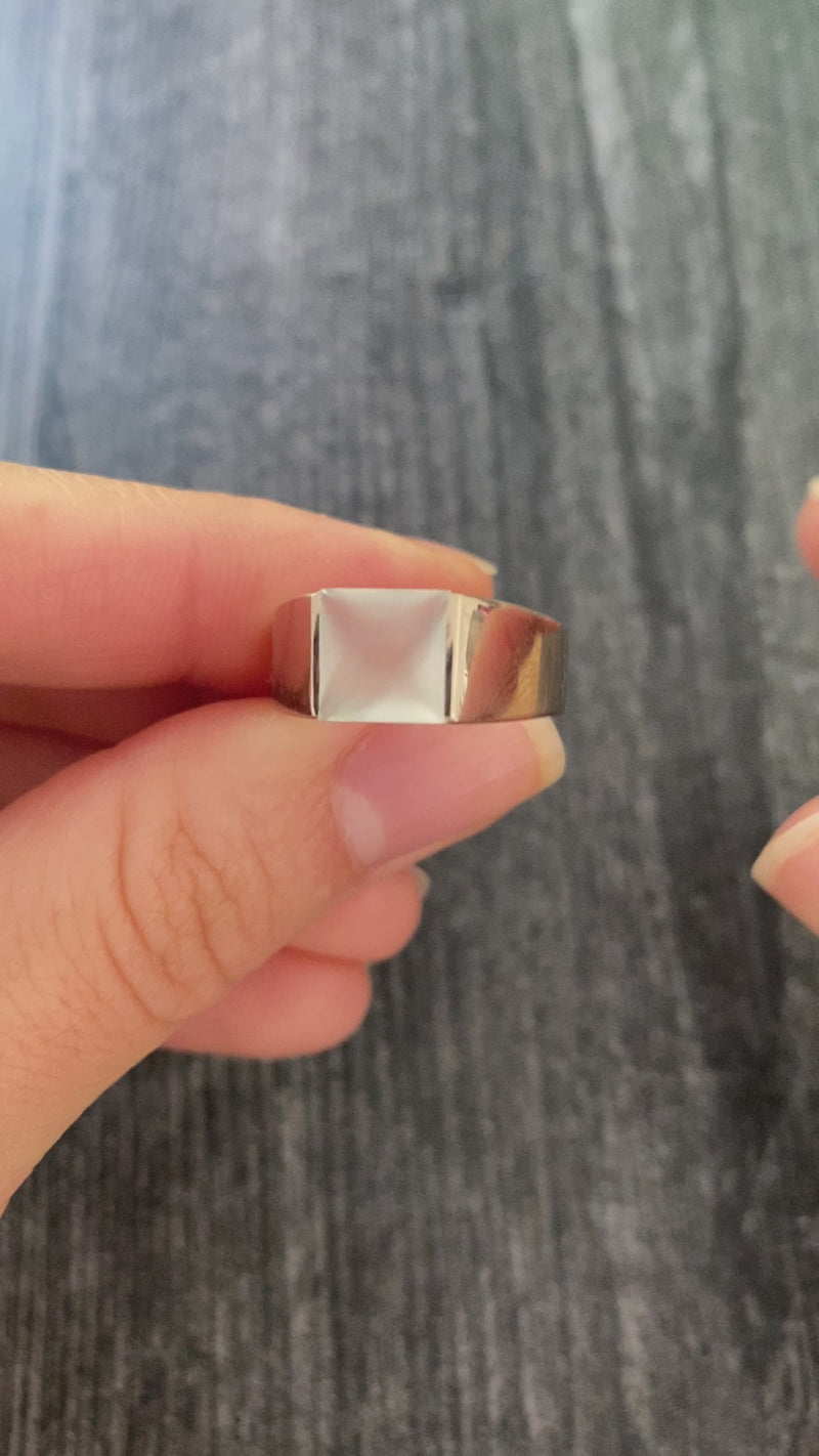 Vintage Cartier Moonstone and 18K Gold Tank Ring, Size 53
