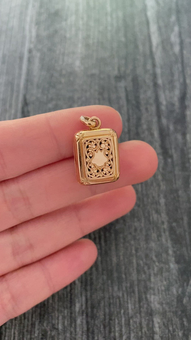 Victorian Revival 18K Gold Vinaigrette and Locket Charm
