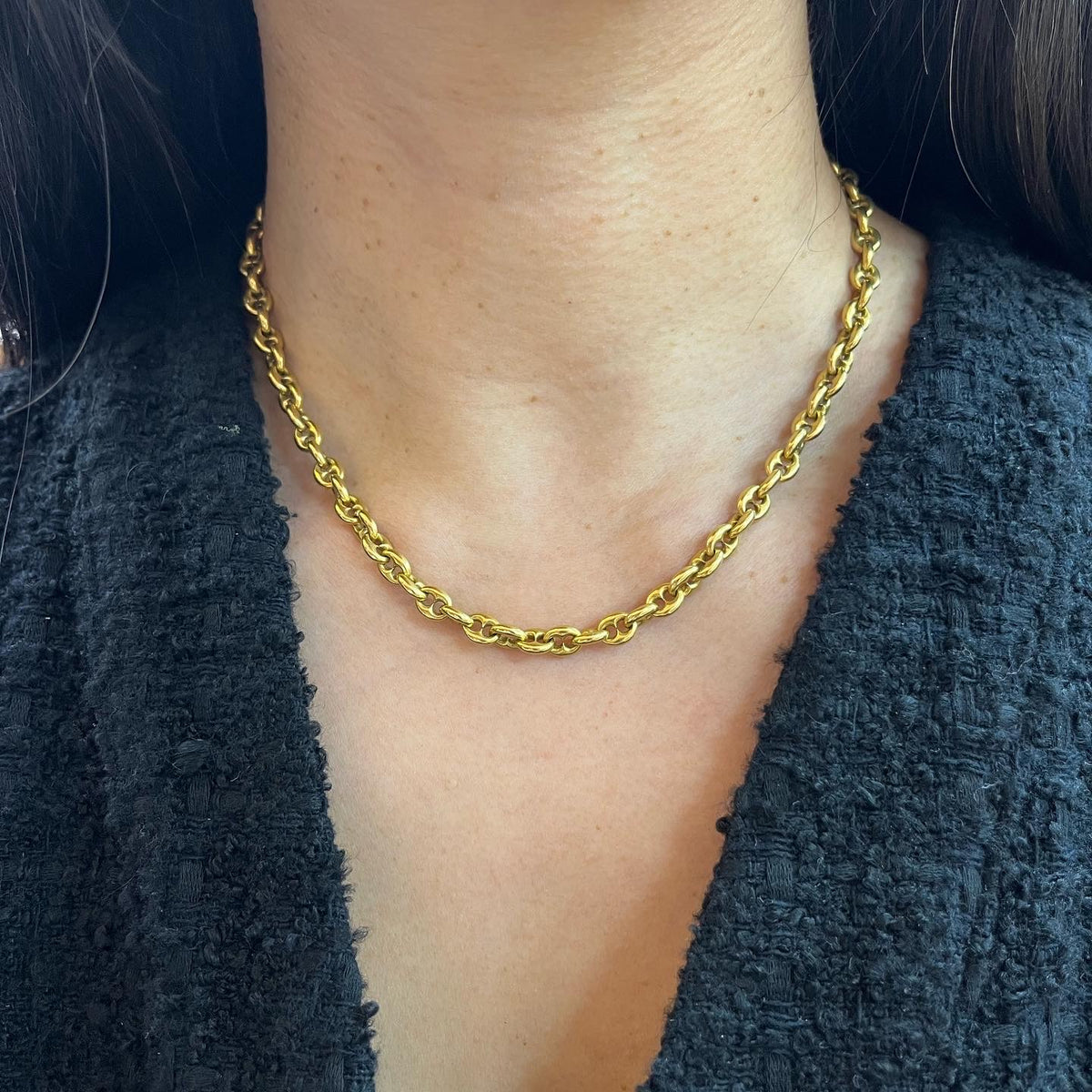 Vintage 18K Gold Mariner Chain, 16 Anchor Link Necklace