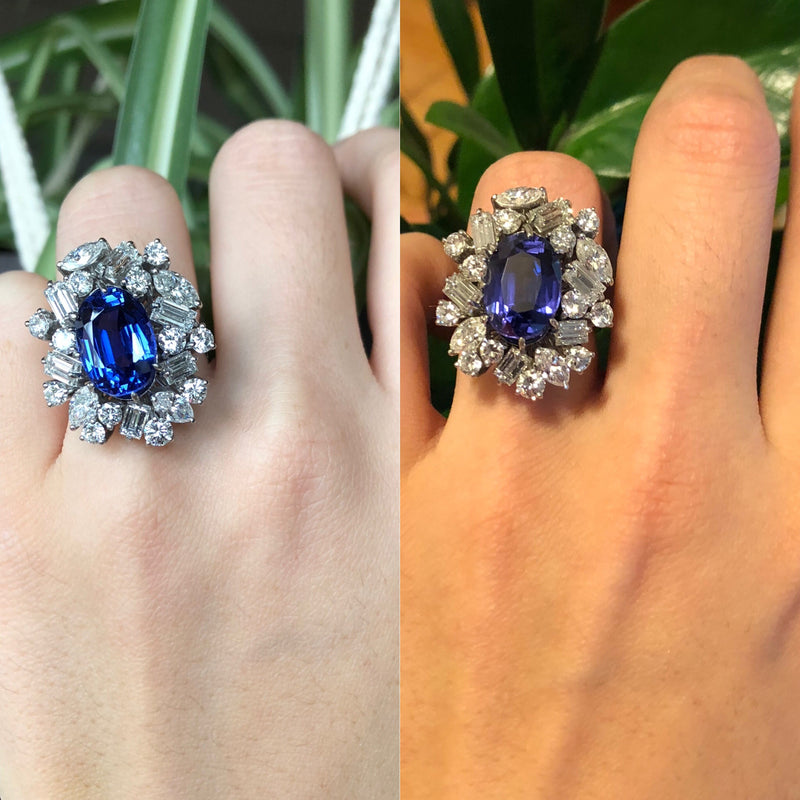 Rare 7.8 Carat GIA Certified No Heat Color Change Sapphire and Diamond 14K Gold Cocktail Ring - alpha-omega-jewelry