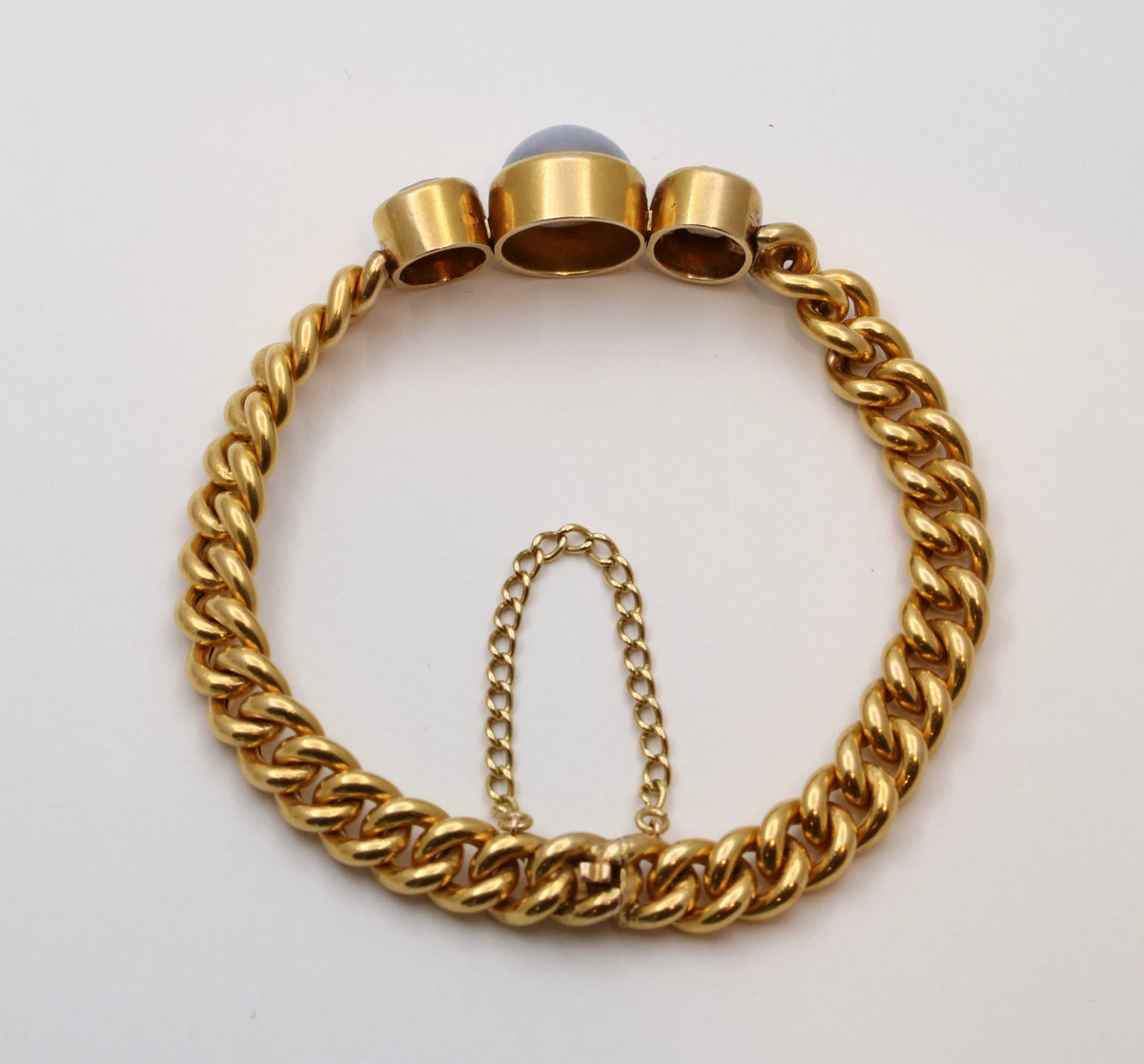 18K Gold Pink Sapphire Elongated Cushion Cut Curb Chain Bracelet