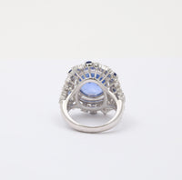 Vintage GIA 12.63 Ct Ceylon Unheated Sapphire and Diamond Cluster Ring