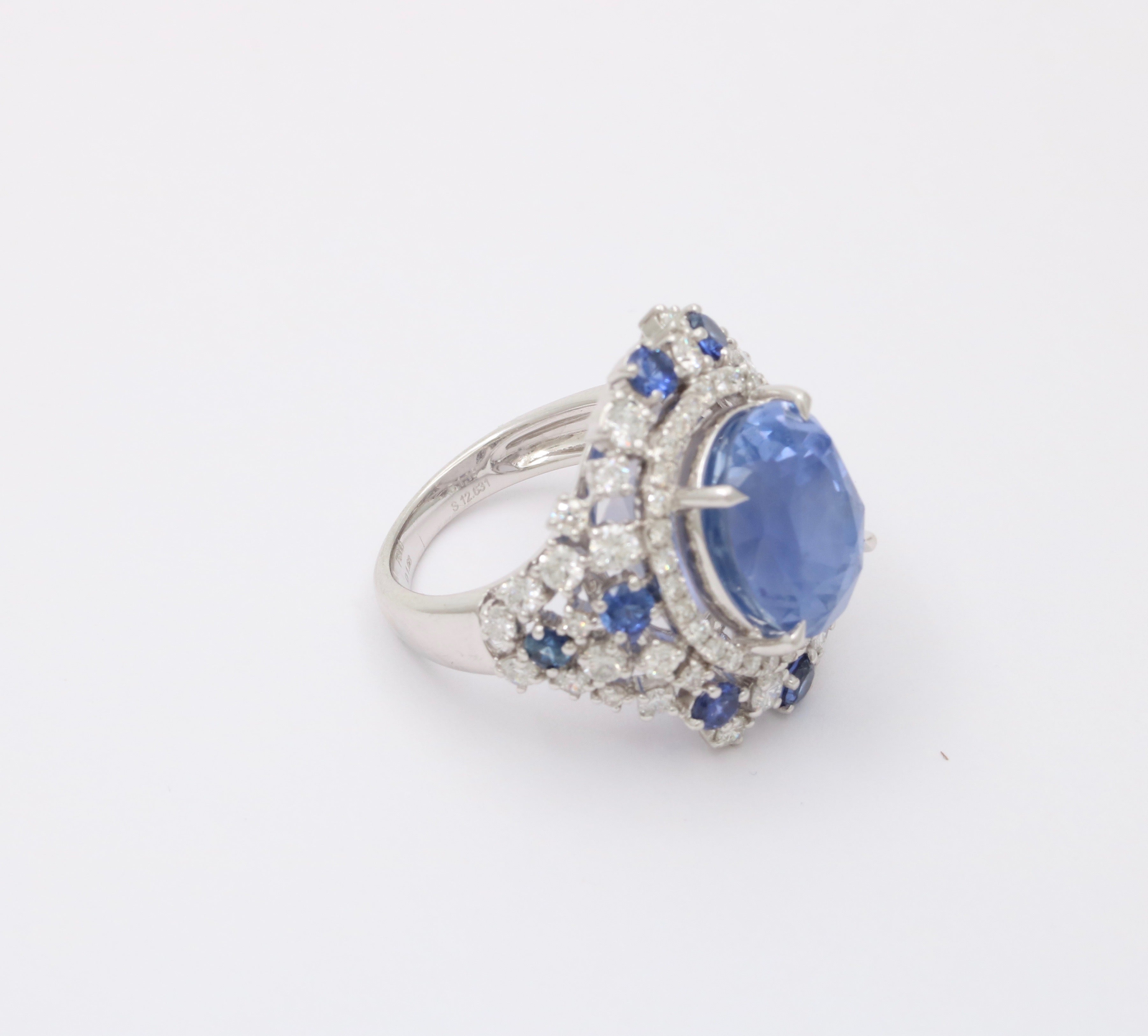 Ceylon Sapphire & Diamond Halo Engagement Ring – Vintage Diamond Ring