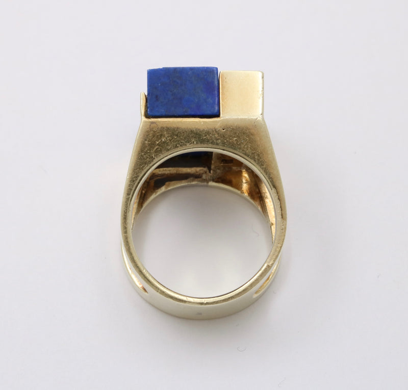 Bold Vintage 14K Gold and Carved Lapis Lazuli Statement Ring, 21.6 Grams